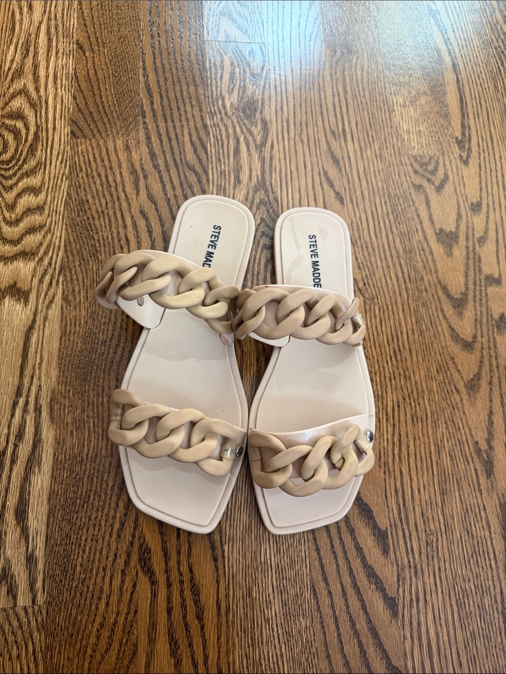 Steve Madden Beige Chain-Trim Slide Sandals
